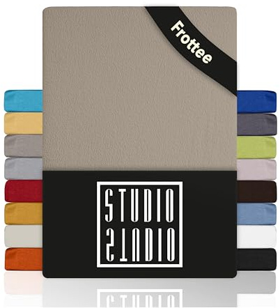 STUDIO Basic Frottee Spannbettlaken 180x200cm – weiches Frottee-Spannbetttuch aus 80 % Baumwolle & 20 % Polyester – Taupe – Öko-Tex Zertifiziert, bügelfrei & elastisch – für Matratzen 15–25cm