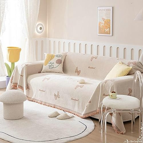 Gualiy Sofa Bezug 180x230cm, Schleifenknoten Couch Überzug 2 Sitzer Sofabezug Antirutsch Orange Sofa Überzug für Wohnlandschaft