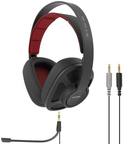 Koss GMR545A AIR Over-Ear Open-Back Gaming Headphones, Detachable Boom Microphone, Ultra Lightweight and Durable Design, Black and Red