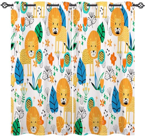 ANHOPE Tropisch Dschungel Tier Löwe Verdunklungsvorhänge mit Ösen Blickdichte Gardinen Blackout Curtain Thermo Vorhänge Kinder Jungen Mädchen Schlafzimmer Wohnzimmer Vorhang 2er Set H 160 x B 140 cm