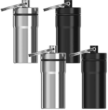 Adorila 4 Pack Aluminium Ear Plug Case with Keychain, Waterproof, Portable, Black & Silver