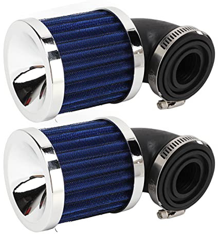 2 Pezzi Filtri dell'Aria per Moto, Filtro per Presa Aria con Piega Ad Angolo di 90° per Ugello Carburatore da 28‑48mm Ciclomotore Scooter ATV Dirt Bike(Blu)