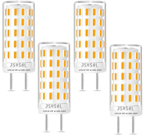 JSVSAL 4-Pack,Non Dimmable GY6.35 LED Bulb, T4 JC Type GY6.35/G6.35 Bi-pin Base,AC 100-230V,5W Equivalent to 40-50W G6.35/GY6.35 Halogen Replacement (Natural White-4000K, AC 200-230V)
