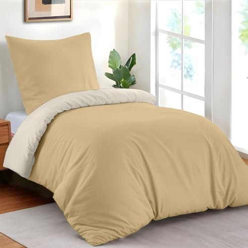 Dreamzie - Housse de Couette 140x200 cm avec 1 Taie Oreiller 65x65 cm - Beige/Sable - Parure de Lit 140x200 en 100% Microfibre - 2 Pièces - Certifié sans Produits Chimiques (Oeko TEX)
