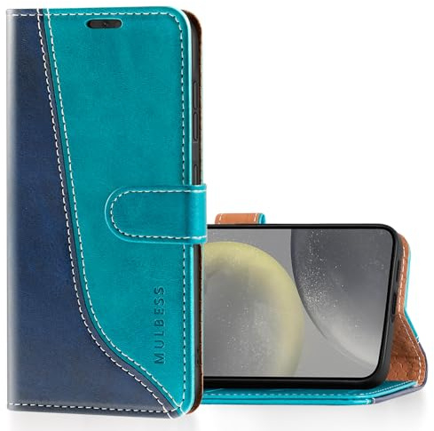 Mulbess Handyhülle für Samsung Galaxy S24 AI Hülle Leder, Magnet Klapphülle, Lederhülle mit Kartenfach, Flip Case Etui Handytasche Schutzhülle, Stilvoll Mint Blau
