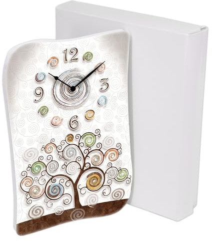 Lupia - Bomboniera con Scatola bianca OROLOGIO GEA parete o tavolo legno stampato TREE WHITE albero della vita 15x21 cm idea regalo Matrimonio Cresima Comunione Battesimo Anniversario Compleanno