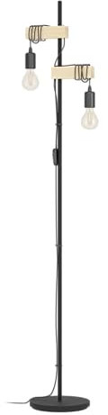 EGLO Stehlampe Townshend, 2-flammige Vintage Stehleuchte, Lampe mit Holzbalken, Retro Standleuchte aus Metall in Schwarz und Holz in Natur, FSC zertifiziert, E27 Fassung