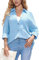 Stamain Chemisier Bleu Clair Femme Gaze de Coton Manche Longue Oversized Chemisier pour Femme Chic et Élégant avec Boutons Ete Chemise en Coton Lin Col en V de Plage XL