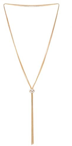 COOLSTEELANDBEYOND Glamour Oro Lariat Collana Nappa, Perlina con Strass, Multi-Fila Lunga Catena Y-Forma