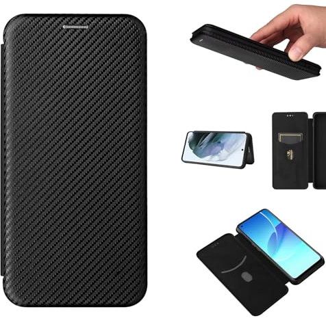 ESONG Funda Motorola Moto G85, Carbono Funda Tapa Protectora con Ranura para Tarjetas y Cierre Magnético,TPU a Prueba de Golpes + Soporte Gratis-Negro