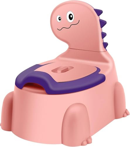 iZEL Kids Dinosaur Potty - Comfortable and Fun Toilet Training for Boys and Girls - Potty Chair with Lid and Back Support (1-6 Years) (Pink)