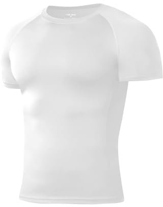 Niksa 1Pack Gym T Shirts Men Compression Shirt Breathable Active Wear Muscle Fit Running Top Quick Dry Base Layers Tights Clothes for Sports, White,M