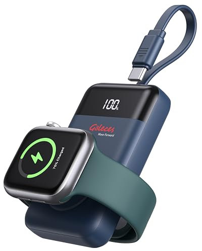 Galeces Portable Charger for Apple Watch,3000mAh Wireless Portable Charger for iWatch,Built-in USB-C Cable,Magnetic Keychain Power Bank for Apple Watch Series10/9/8/7/6/5/4/3/2/1/SE/Ultra/Ultra2(Blue)