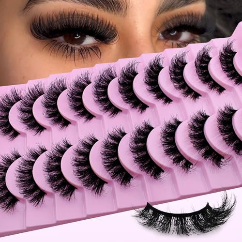 Lot de 10 paires de faux cils russes 3D - Aspect naturel - Curly Cat Eye Lashes D Curl - Avec volume naturel - Œil de chat (206)