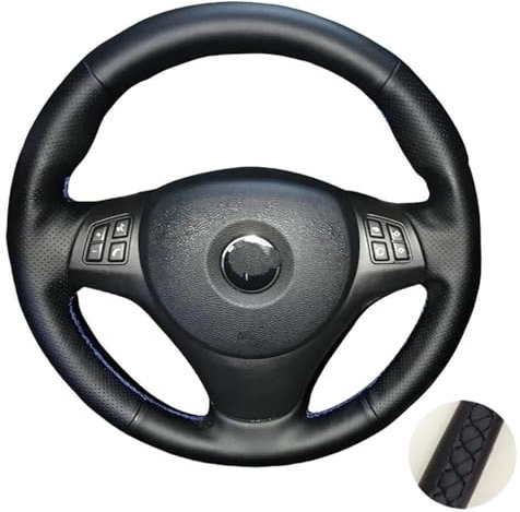 Mehrere Stile Auto-Lenkradbezug, Handgenähtes Leder, Für B&MW M Sport M3 E90 E91 E92 E93 E87 E81 E82 E88 X1 E84 Zubehör(Black)