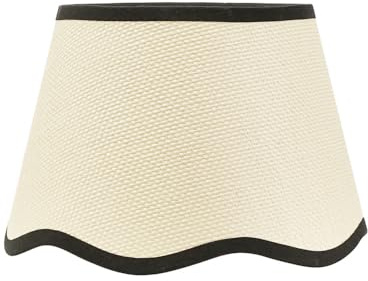 ValueLights | Small Easy Fit Natural Scallop Light Shade with Black Trim Bedroom Hallway Lampshade | Shades, Home Décor & Improvement Essential | Included LED Bulb | 250mm Shade Width
