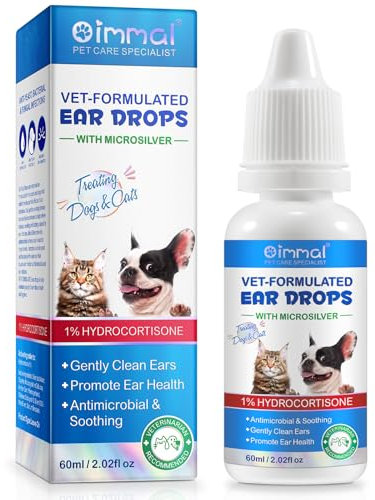 Soins des Oreilles pour Chiens,Gouttes Auriculaires pour Animaux De Compagnie, Nettoie Le Canal Auditif,Soulage Les Infections De L'Oreille des Animaux De Compagnie,Contient 1% D'Hydrocortisone 60ml