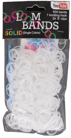 LND Gifts Loom Bands Kit, Replacement Loom Bands Refil 600 Bands in Pink, Purple, Black, White, Knotting Hook, 24 S Clips (White)