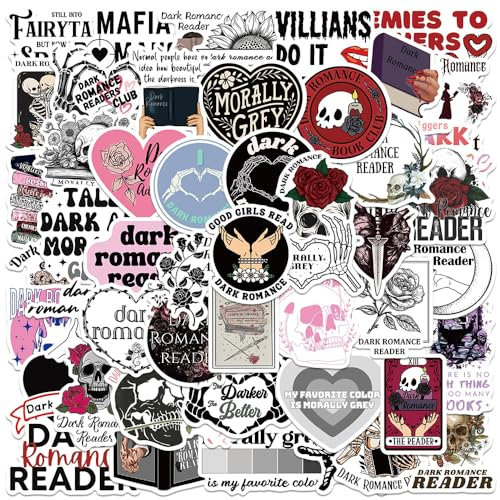 50Pcs Morally Grey Stickers for Laptop Water Bottle Cellphone Computer Luggage Skateboard, Aesthetic Dark Series Romantic Decals for Girls Boys Adult