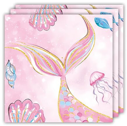 ParPix 20 Stück Meerjungfrau Geburtstag Servietten, 33x33cm Rosa Meerjungfrau Kindergeburtstag Servietten, Meerjungfrau Deko Papierservietten,Meerjungfrau Party Deko Servietten,Meerjungfrau Servietten