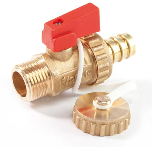 Schläfer 704410 | ITAP 1/2 Boiler Drain Ball Valve with Hose Barb and Cap, Yellow Brass Male Thread Ball Valve (DN15), Nylon Lever