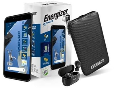 Energizer MegaPack Smartphone + Earphones + Powerbank 10000 mAh | Ultimate U505S Smartphone - Dual SIM - Black - Unlocked + True Wireless TWS40 Wireless Earphones + Powerbank 10000 mAh