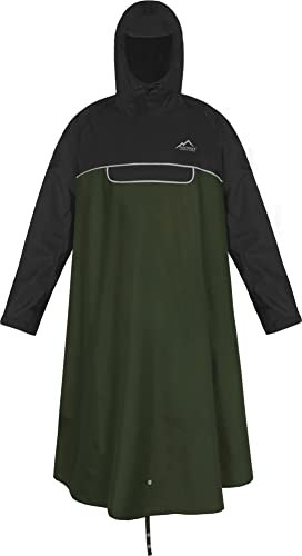 normani Unisex Regenponcho EXTRA Lang mit Ärmeln und Brusttasche für Damen und Herren - Brusttasche und 3M™ Scotchlite™ Reflektor - 100% Winddicht - 100% Wasserdicht Farbe Schwarz/Oliv Größe L/XL