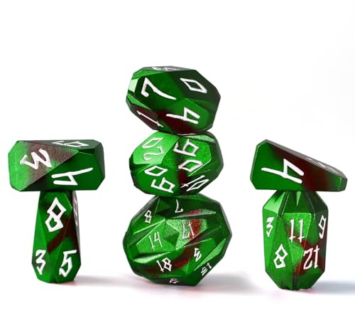 FONVGOGO Metall DND Würfel Set mit 7 Stück für Dungeons und Dragons, Polyedrisches Metall Stonehenge Würfelset D&D mit Etui, Rollenspiel Würfel(Stonehenge Schwarz Grün)