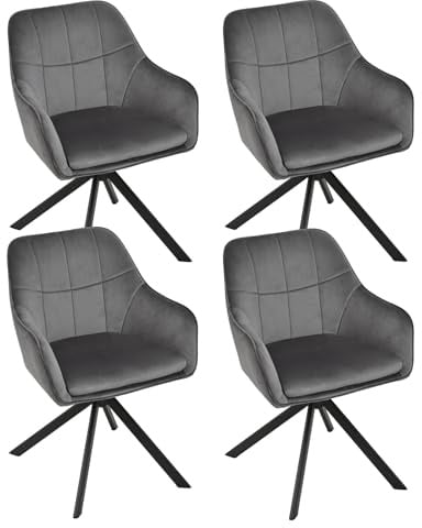 Goeurvant Esszimmerstühle drehbar 4er Set Grau Armlehnenstuhl Polsterstuhl drehstuhl Esszimmer drehstühle aus Samt Küchenstuhl mit Metallbeine für Wohnzimmer Esszimmer