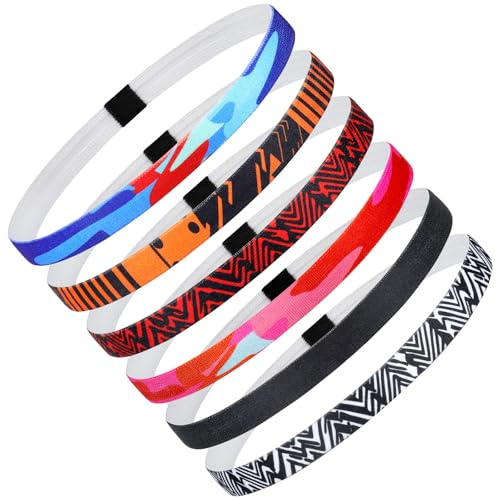 Blooms Sport Haarband Herren Jungs Kinder, 6 STK Stirnband Damen Dünn Sommer Haarbänder Antirutsch Silikon Schweißband Stirn Elastische Stirnbänder für Fußball, Laufen, Yoga, Tennis