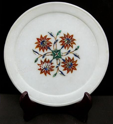 Marble Decorative Kettle Stand for Table Decor | Pietra Dura Art Inlay Bussiness Gift Tea Pot Stand with Elegant Look | 8 Inches Vintage Marble Placemat | Gift for Good Friday | Kitchen Decor Accent