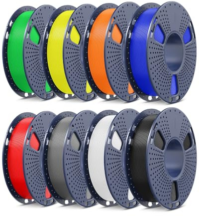 SUNLU PLA+ 2.0 Filament Bündel 2KG, Multicolor Upgrade High Speed PLA+ Filament 1.75mm ±0.02mm, 250g per Spool, 8 Packs, Schwarz+Weiß+Grau+Rot+Blau+Grün+Gelb+Orange