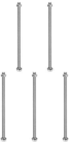 sourcing map Kit assortito di viti a testa esagonale M5 x 120 mm, in acciaio inox 304, dadi, rondelle piatte e di bloccaggio, completamente filettate, finitura brillante per casa, elettronica