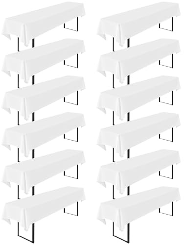 12 Stück weißer Bier -Tischdecke, 260 x 110 cm, Polyester -Tischdecke Bier Zelt Set, waschbare rechteckige Tischtücher für Gartenpartys Geburtstagsfeier oder Grill (weiß)