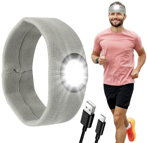 LOMUG LED Beleuchtetes Stirnband, Wiederaufladbare USB Lauf Stirnbänder mit Licht Extrem Heller 5 LED Lampe Winter Warme Stirnlampe für Herren und Damen Geschenke
