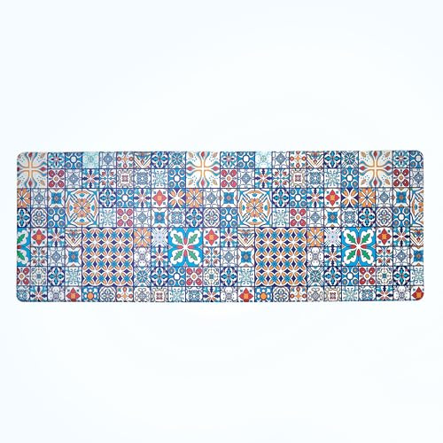Coopers of Stortford - Anti Fatigue Kitchen Mat with Cushioned Support - Mosaic Tile Printed PVC Floor Mat with Anti Slip Backing - 120 x 45cm