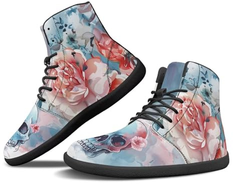 Binienty Zapatillas minimalistas para hombre, estilo descalzo, de caña alta, anchas, suela sin caída, zapatos de trabajo diario, Calavera con pintura de tint, 50 EU