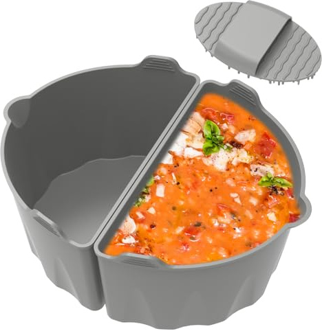 2Pcs Slow Cooker Liner, Silicone Slow Cooker Divider Liners for 6-8Qt, Reusable Food Grade Slows Cookers Insert with Handle and Brush, Dishwasher Safe Slows Cookers Accessories for Home Kitchen(grey)