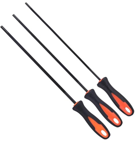 Fukaisu 3pcs Chainsaw Files, 3 Specifications Bearing Steel Chainsaw Files Compatible with 3/8”LP .325”& .404” Chains with Ergonomic Handle for Woodworking
