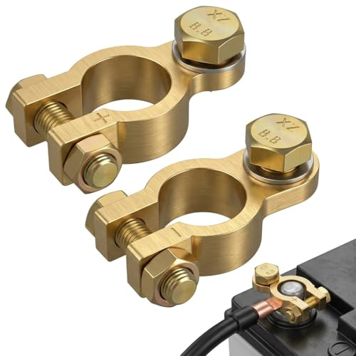 1 Par Bornes de Batería +/- para Coche Autos Barco Autocaravana | Conectores Universales para Batería Terminales-Cables de 35-50 mm² - para Baterías de 12V y 24V (Latón)