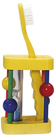 Hess Holzspielzeug 14533 - Zahnbürstenhalter aus Holz für Kinder, inkl. drehbarer Sanduhr, handgefertigt, Zahnputzbecher zur täglichen Nutzung beim Zähneputzen