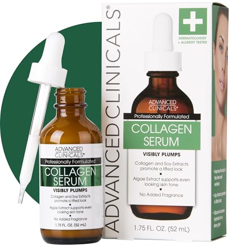 Advanced Clinicals Collagen Serum For Face | Visible Anti Aging Collagen Peptide Serum + Hyaluronic Acid Moisturizer Improves Look Of Wrinkles, Dry Skin, & Fine Lines, No added Fragrance, 1.75 Fl Oz