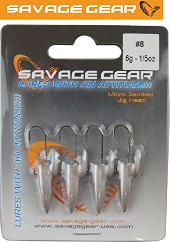 Savage Gear LRF Micro sandeel jigghead - 4 x 6g Jighaken, Jigköpfe zum Gummifischangeln, Bleikopf für Jigs, Jigkopf, Bleiköpfe