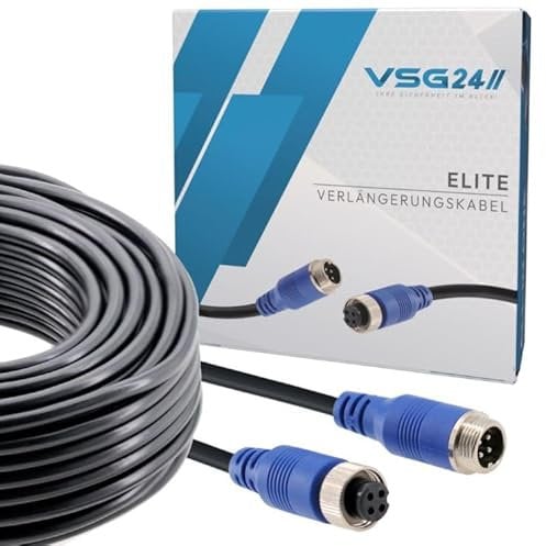 VSG24 Verlängerungskabel Elite für Rückfahrkamera & Rückfahrsysteme universell KFZ Kamera Kabel 4PIN / Polig für LKW Anhänger Traktor Wohnwagen Wohnmobile Robust & Wetterfest IP67-15 Meter
