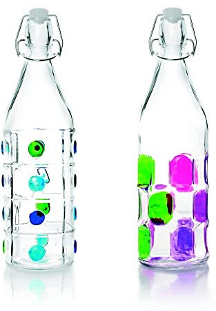 Ibili - Bouteille Décorée, 1 L, Verre, Réutilisable, Modèle Aléatoire