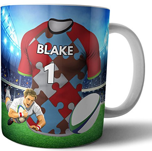 AK Giftshop Personalised Rugby Gift - Tea Coffee Mug - Shirt Themed - Harlequins Colours