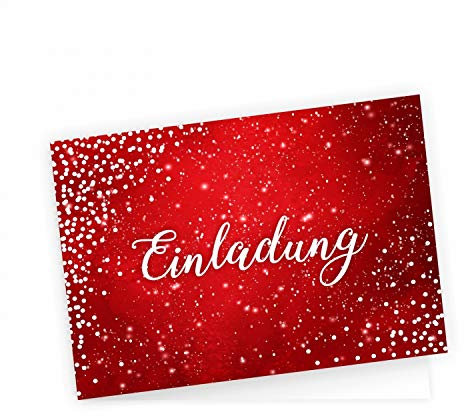 nikima Schönes für Kinder 10 edle Klapp-Einladungskarten Rot Glitzer inkl. 10 weißen hochwertigen Briefumschlägen - Hochzeit Geburtstag Konfirmation Jubiläum