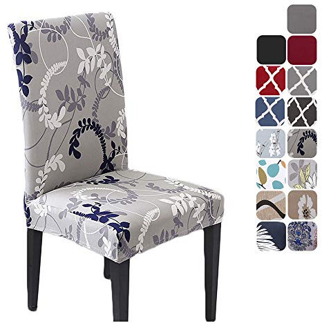 HZDHCLH Stuhlhussen 6 Stück Elastische Moderne Universal Stretch Beschützer Stuhlhussen für Stuhl Esszimmer Hochzeit Partys Bankett Deko, Graues Blattmuster