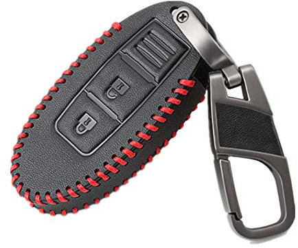 Happyit Cuir Cas de Couverture de Clé de Voiture Porte-clés pour Nissan Tiida Livina X-Trail Qashqai Mars Juke Note Pathfinder GTR Kicks Murano Teana 3 Boutons (A)