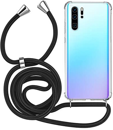 MyGadget Handykette + TPU Hülle für Huawei P30 Pro mit Handyband zum Umhängen - Handyhülle mit Kordel Schnur Band Case Schutzhülle - Schwarz
